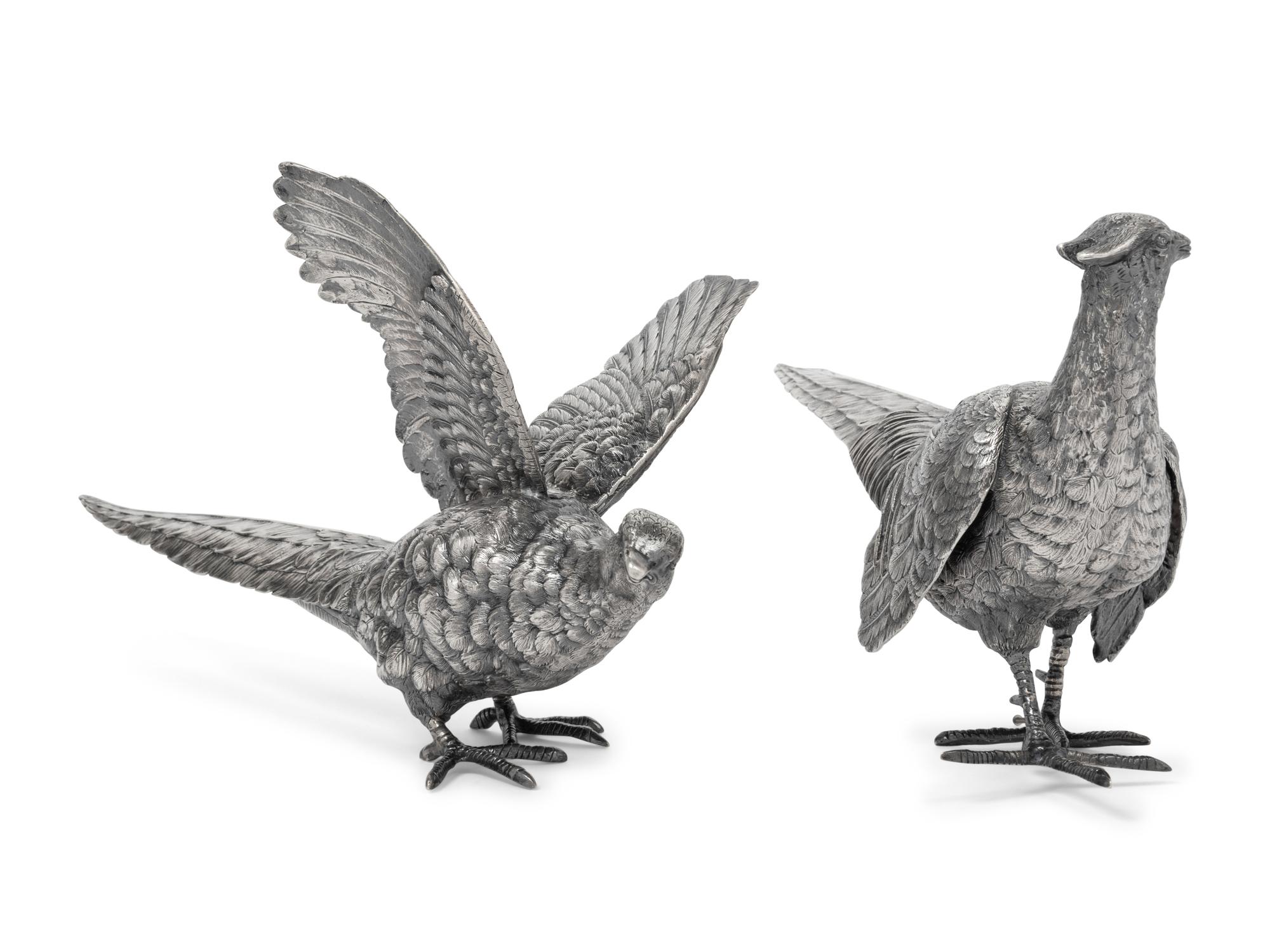 A Pair of Continental Silver-Plate Models of Pheasants