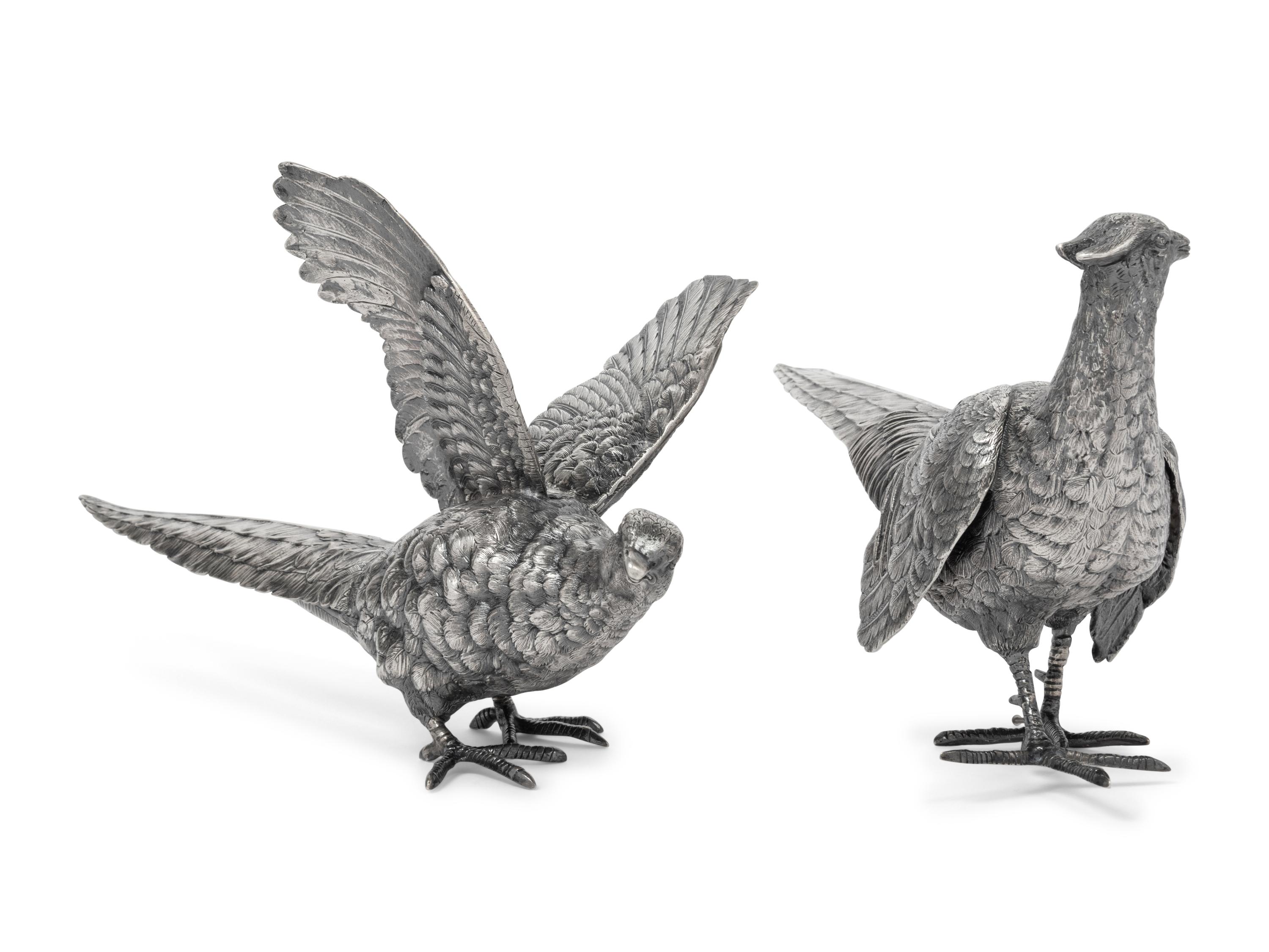 A Pair of Continental Silver-Plate Models of Pheasants