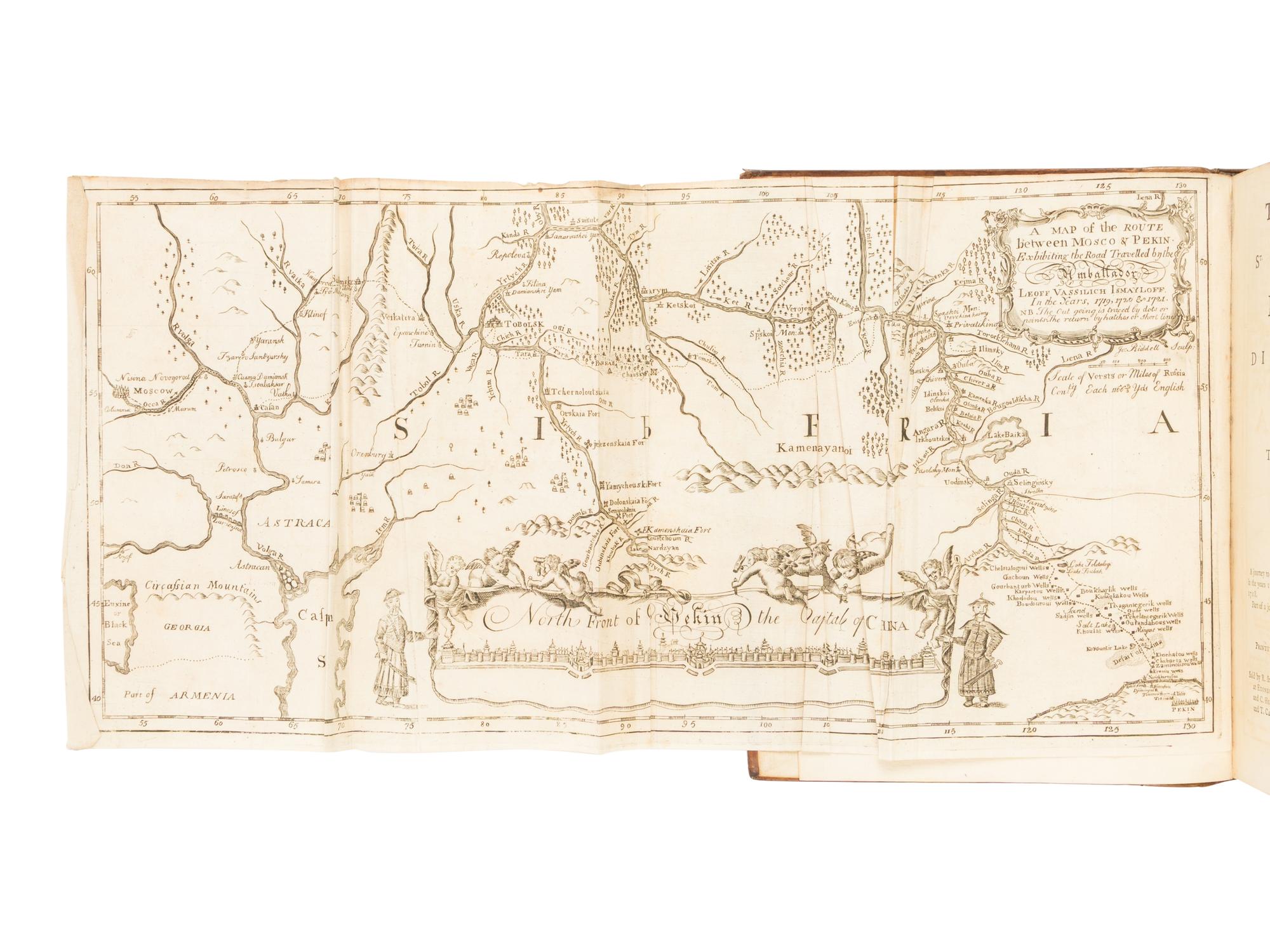 BELL, John (1691-1780). Travels from St. Petersburg in Russia to Diverse Parts of Asia . Glasgow: Robert and Andrew Foulis for the author, 1763.