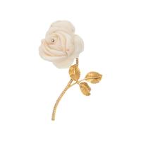 YELLOW GOLD, CORAL AND DIAMOND FLOWER BROOCH