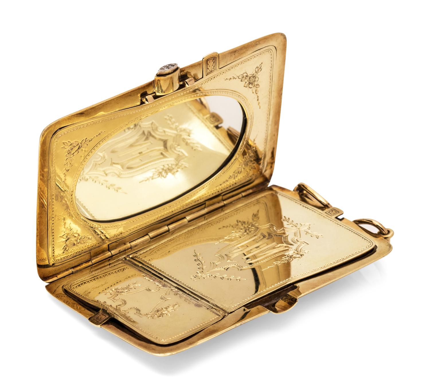An Edwardian Platinum Topped Yellow Gold and Diamond Necessaire Pendant,