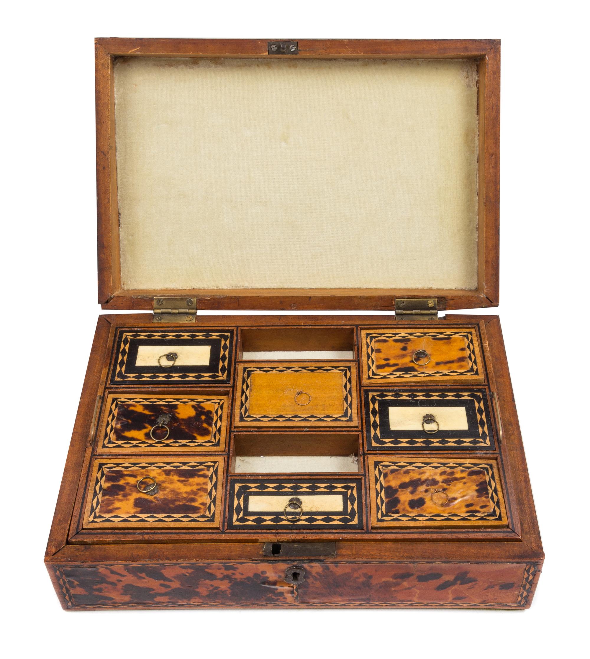 A Regency Tortoise Shell Veneered Jewelry Box Height 4 x width 11 3/4 x depth 8 inches. — CIRCA 1820