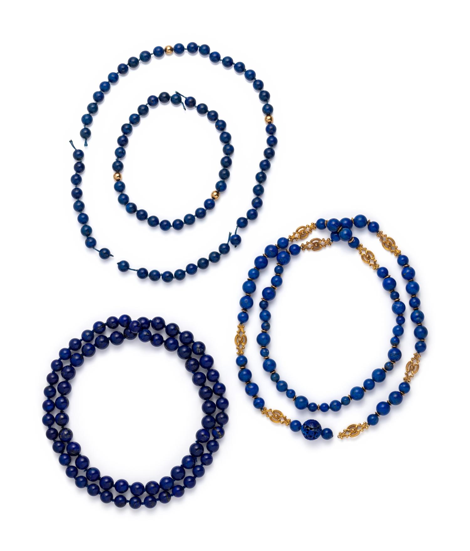 COLLECTION OF LAPIS LAZULI BEAD NECKLACES