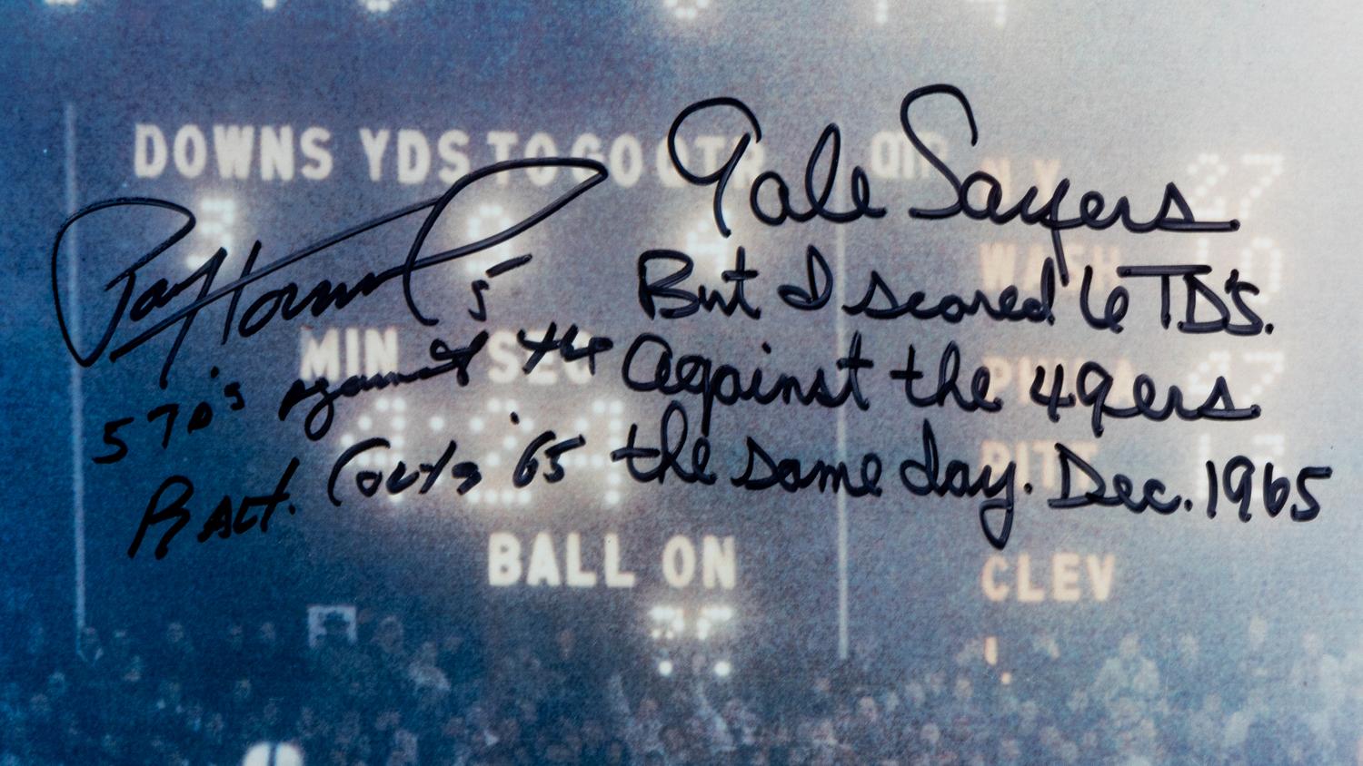 A Gale Sayers and Paul Hornung Dual Signed Autograph Custom Chicago Bears vs. Green Bay Packers "Touchdown Sunday" Display