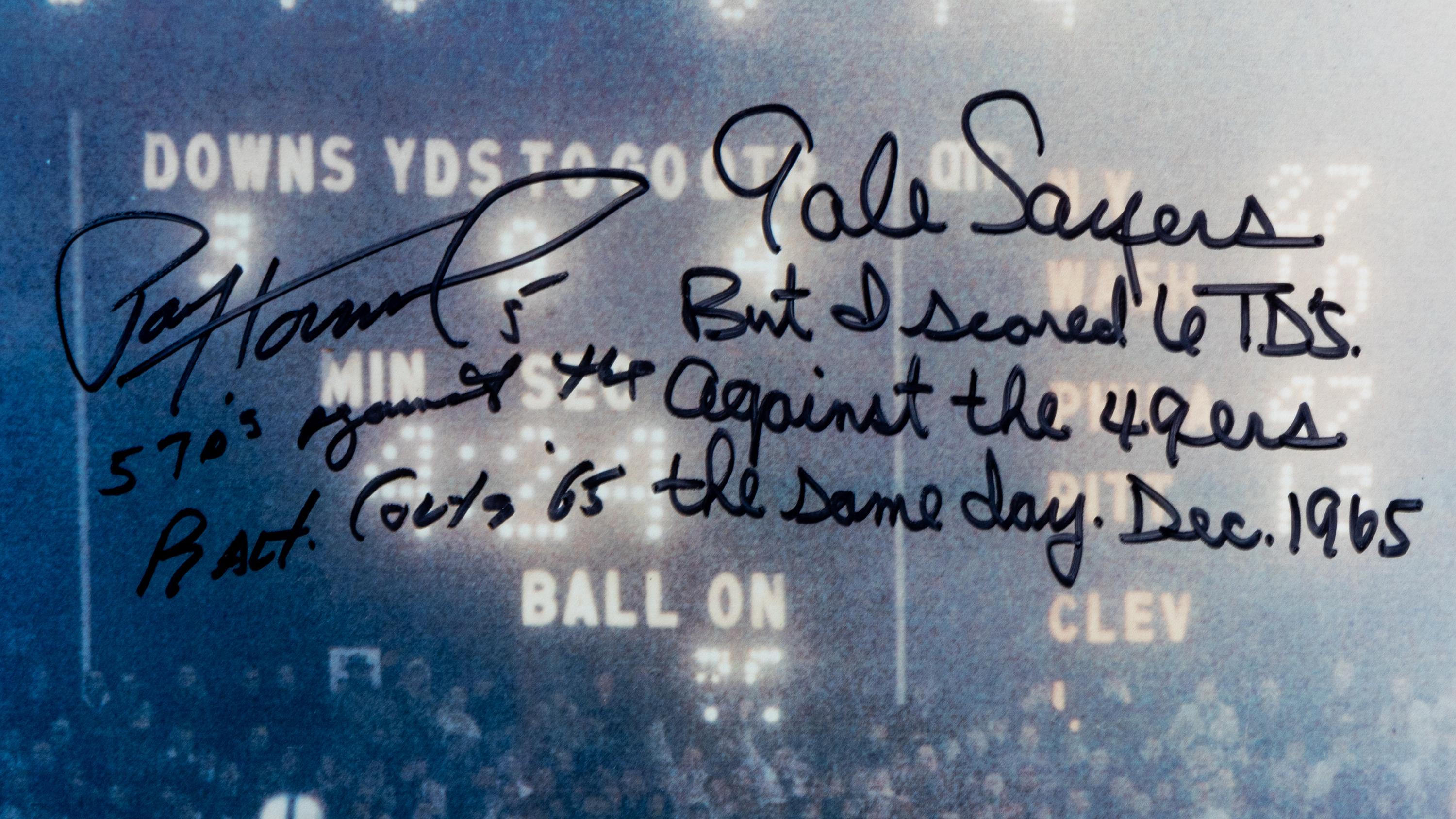 A Gale Sayers and Paul Hornung Dual Signed Autograph Custom Chicago Bears vs. Green Bay Packers "Touchdown Sunday" Display