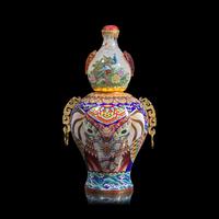 A Massive Chinese Interior-Painted Glass and Cloisonné Enamel Gourd-Form "Snuff Bottle" Ornament by Wang Xisan (b. 1938) and Zhang Tonglu (b. 1942)