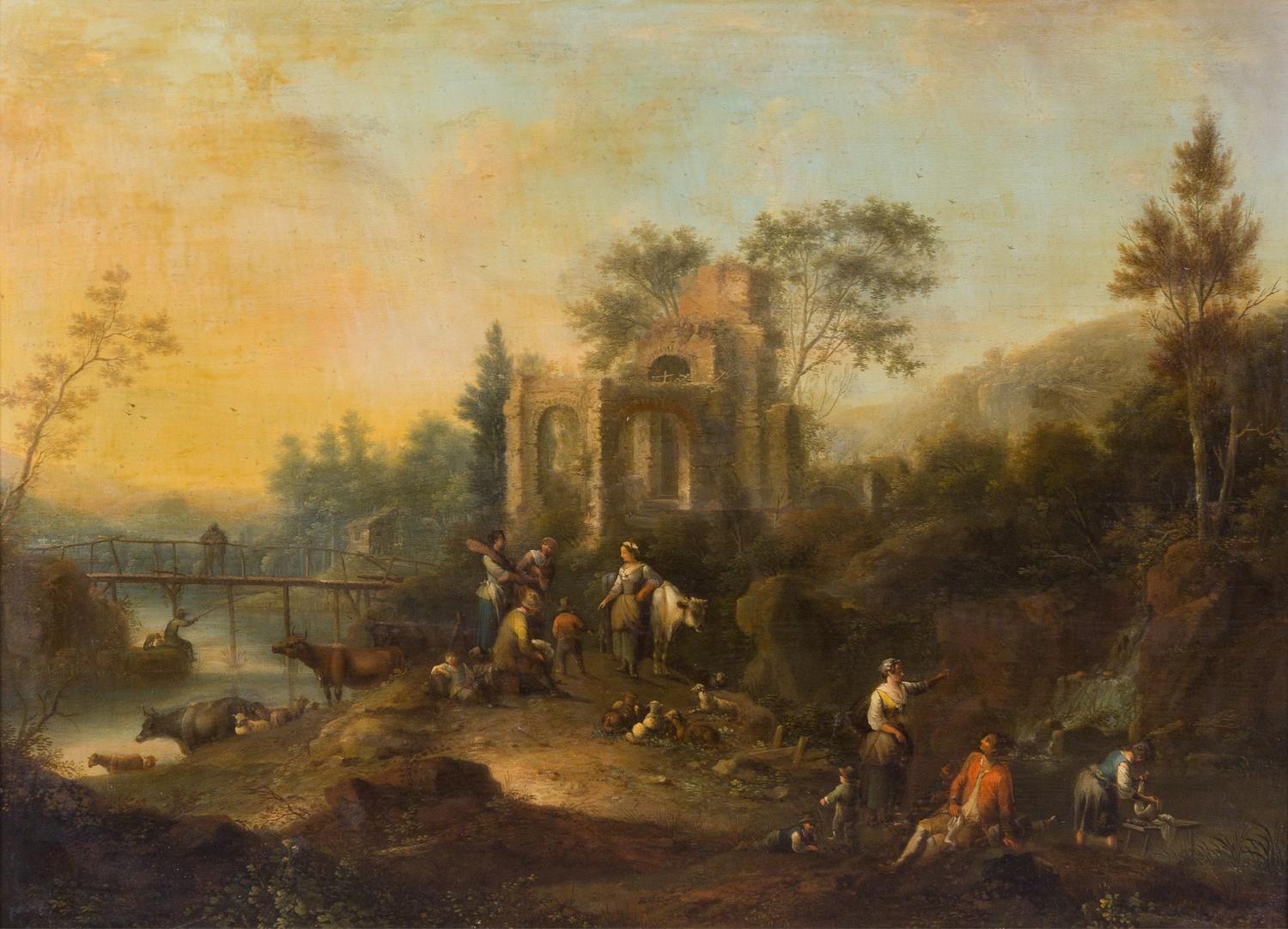 Johann (Jan) Christian Vollerdt, (German, 1708–1769), Figures and Animals Before Ruins (a pair of works)