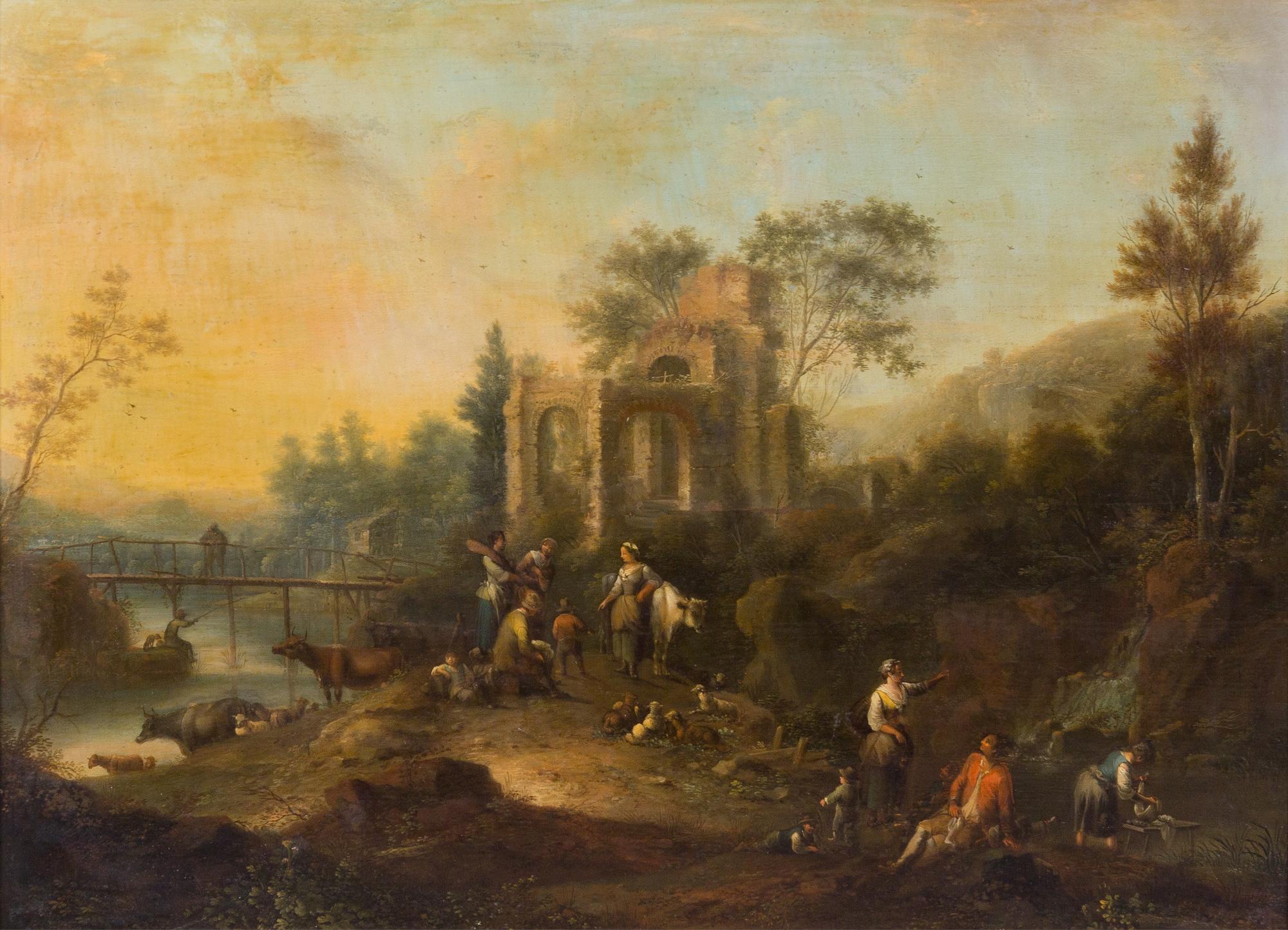 Johann (Jan) Christian Vollerdt, (German, 1708–1769), Figures and Animals Before Ruins (a pair of works)