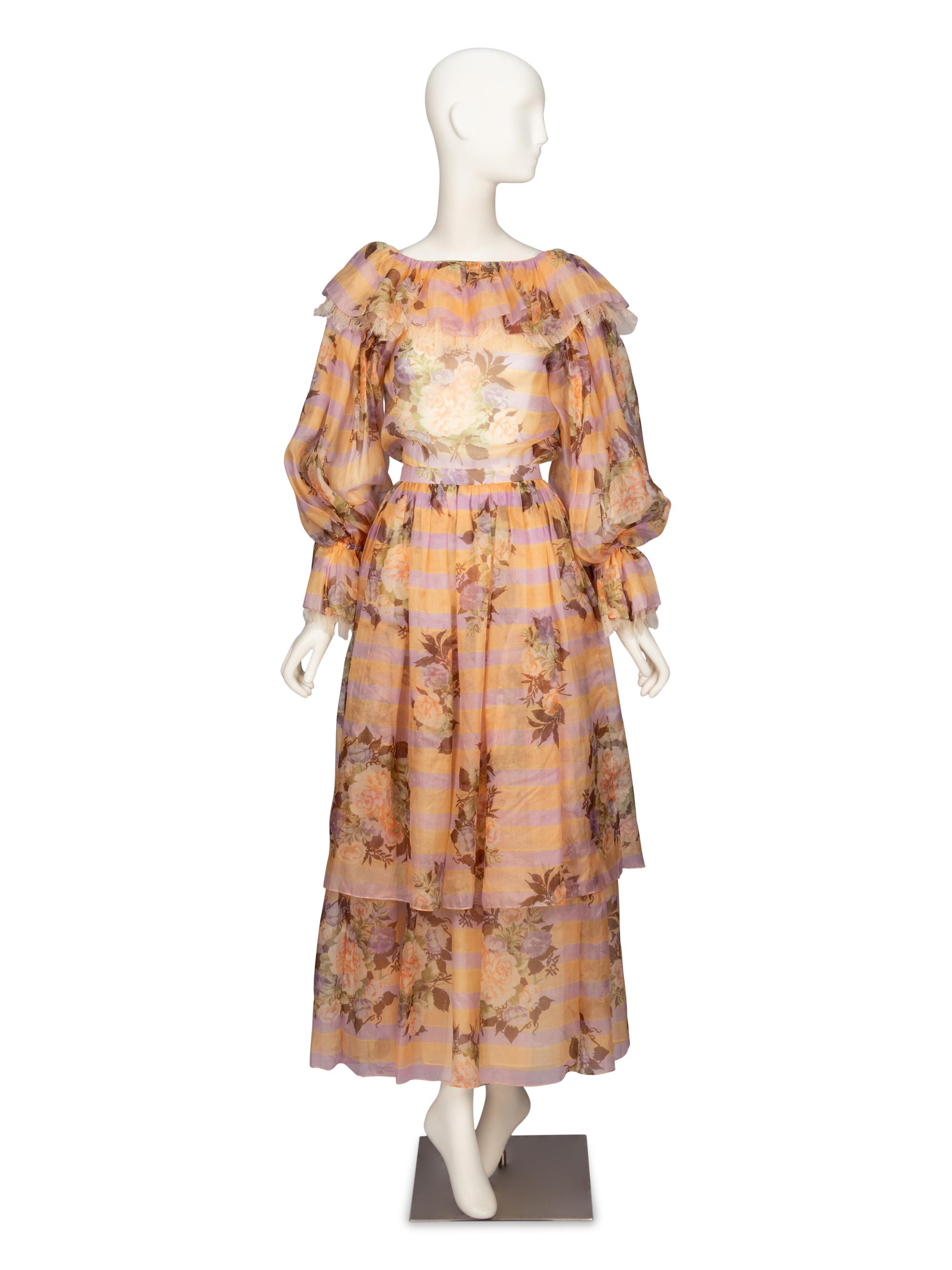 Original Runway Sample: Oscar de la Renta, Printed Organza Ensemble, 1983