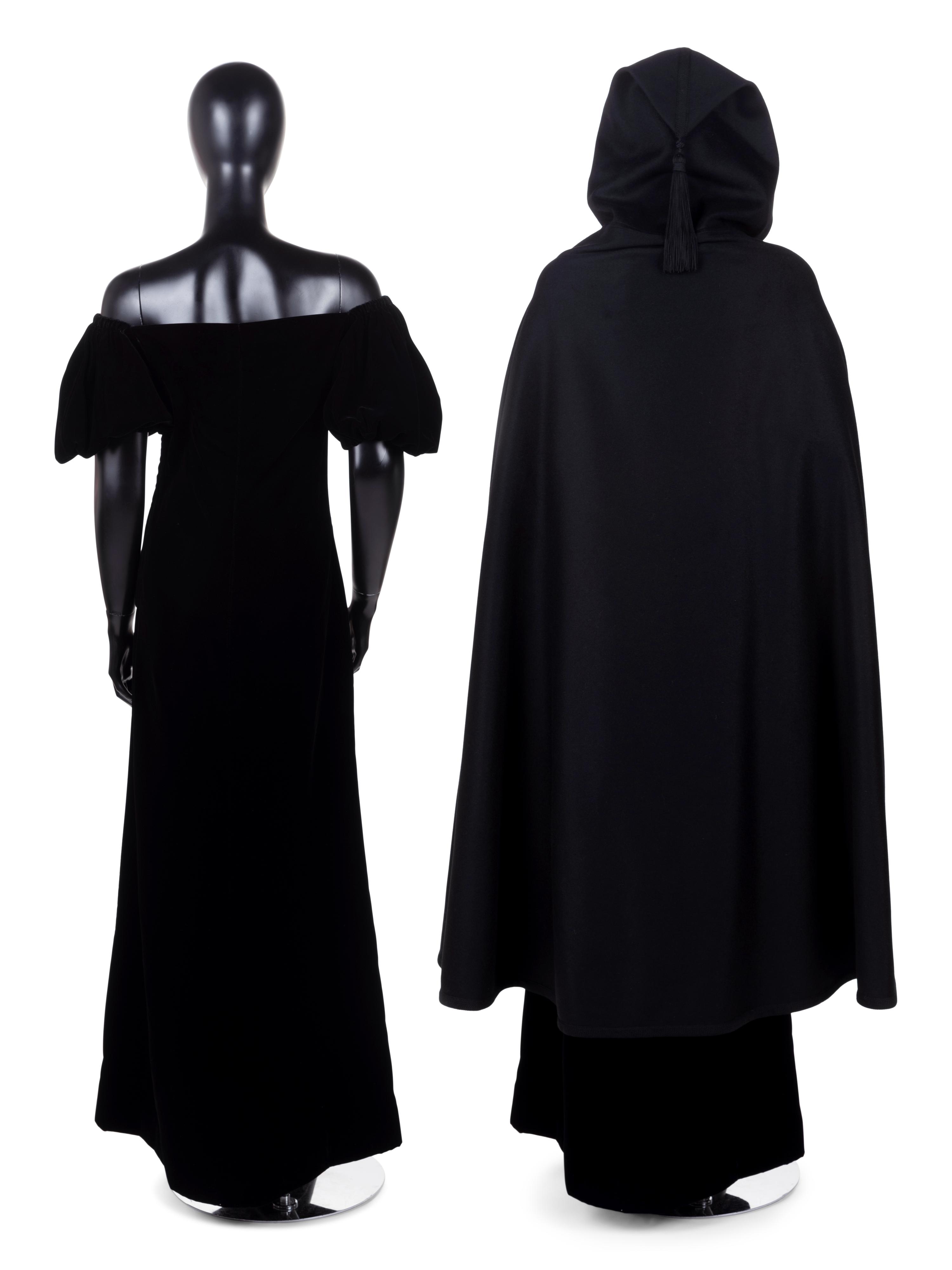 Two Saint Laurent Rive Gauche Pieces: One Velvet Dress and One Cape, 1980s