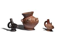 Three Peruvian Llama-Head Vessels