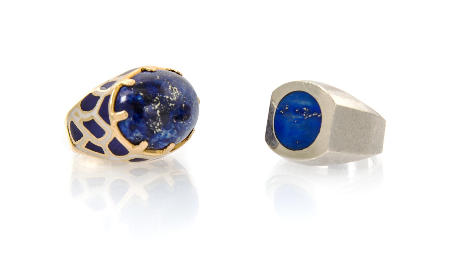 A Collection of Gold, Lapis Lazuli and Polychrome Enamel Rings, 17.40 dwts.