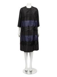 Christian Dior Haute Couture Two-Piece Ensemble: Cap Sleeve Shift Dress and Scalloped Banded Taffeta Coat, Spring/Summer 2012