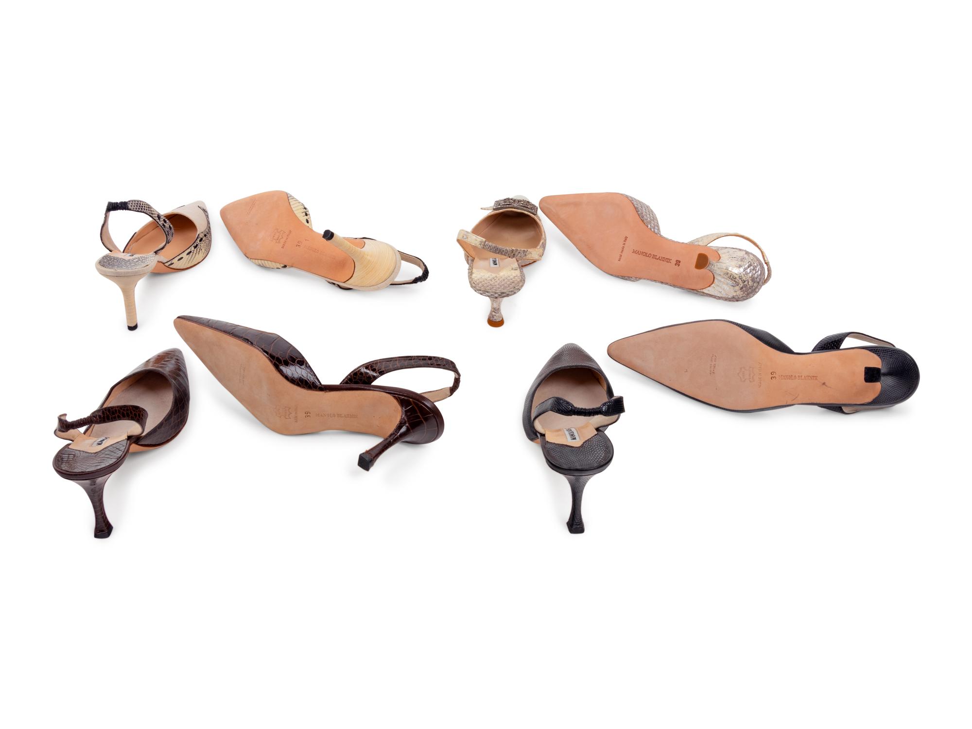 Four Pairs of Manolo Blahnik Sling Back Heels