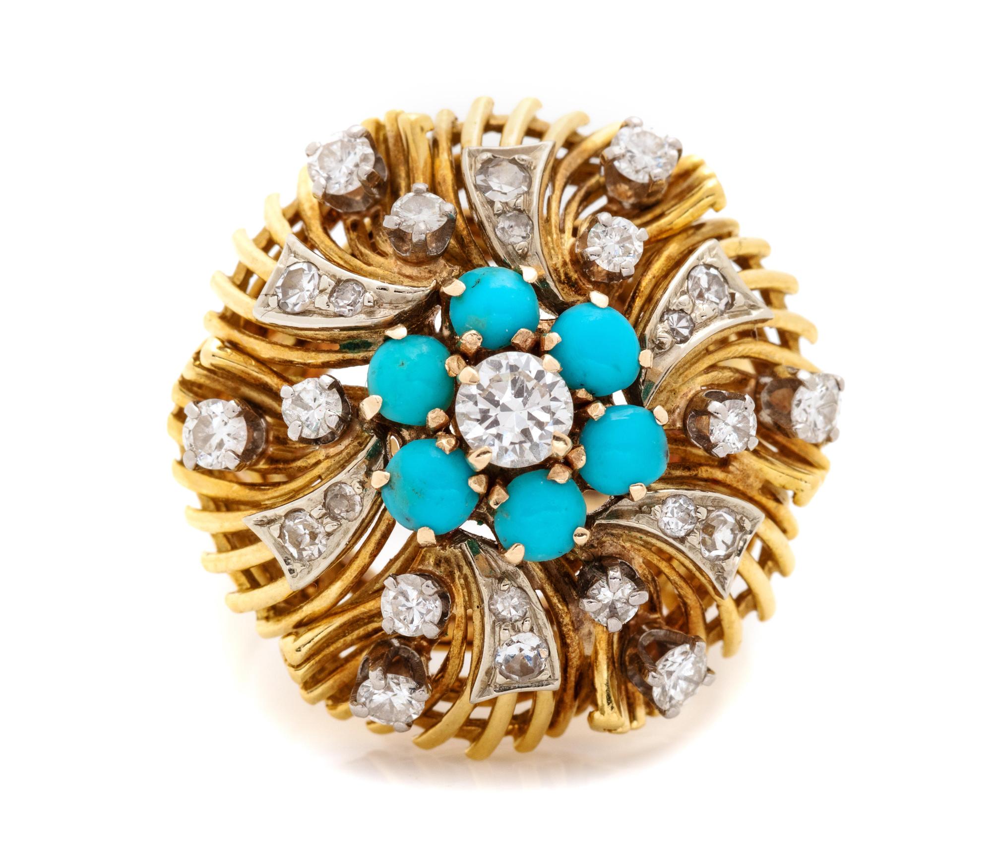 A Bicolor Gold, Diamond and Turquoise Ring,
