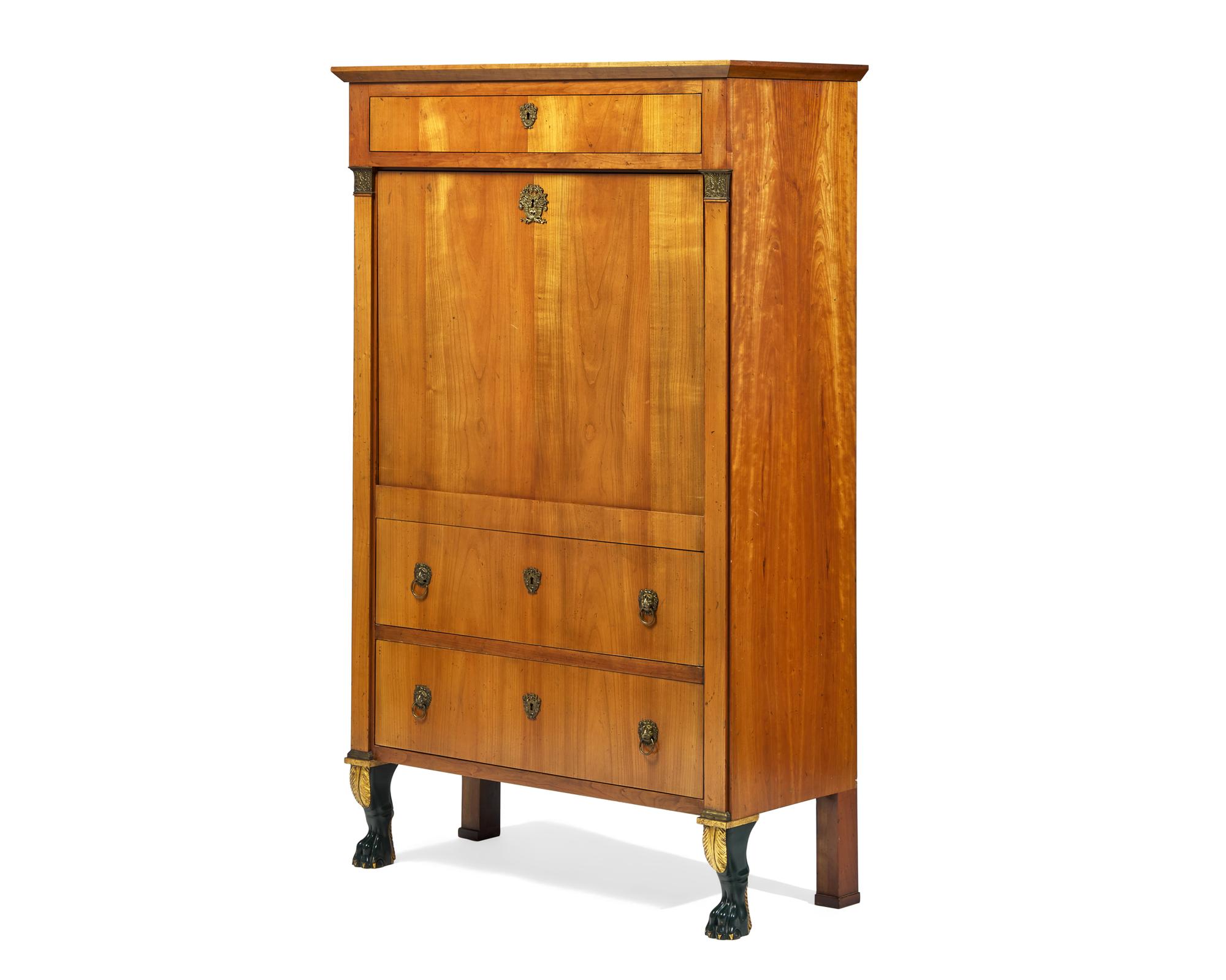 An Empire Style Gilt Metal Mounted Fruitwood Secretaire à Abattant