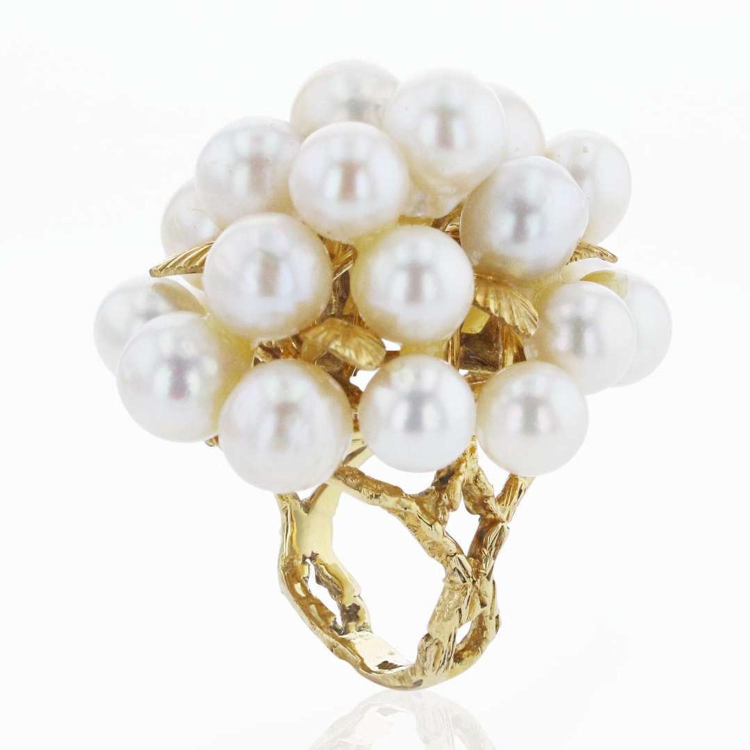 A 14K Yellow Gold Brutalist Pearl Ring