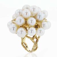 A 14K Yellow Gold Brutalist Pearl Ring