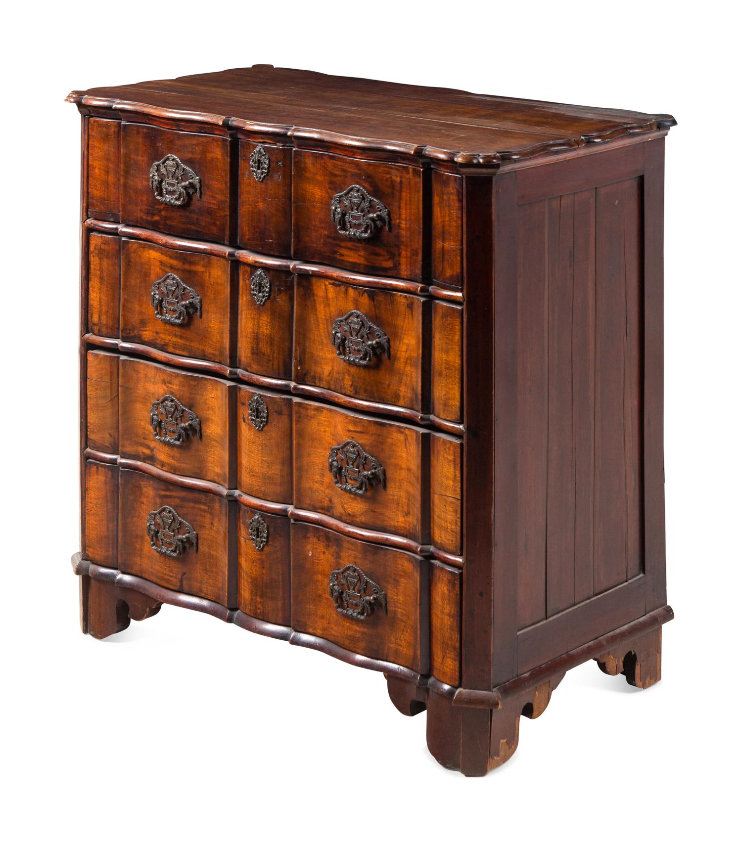 A Dutch Walnut Serpentine-Front Chest of Drawers