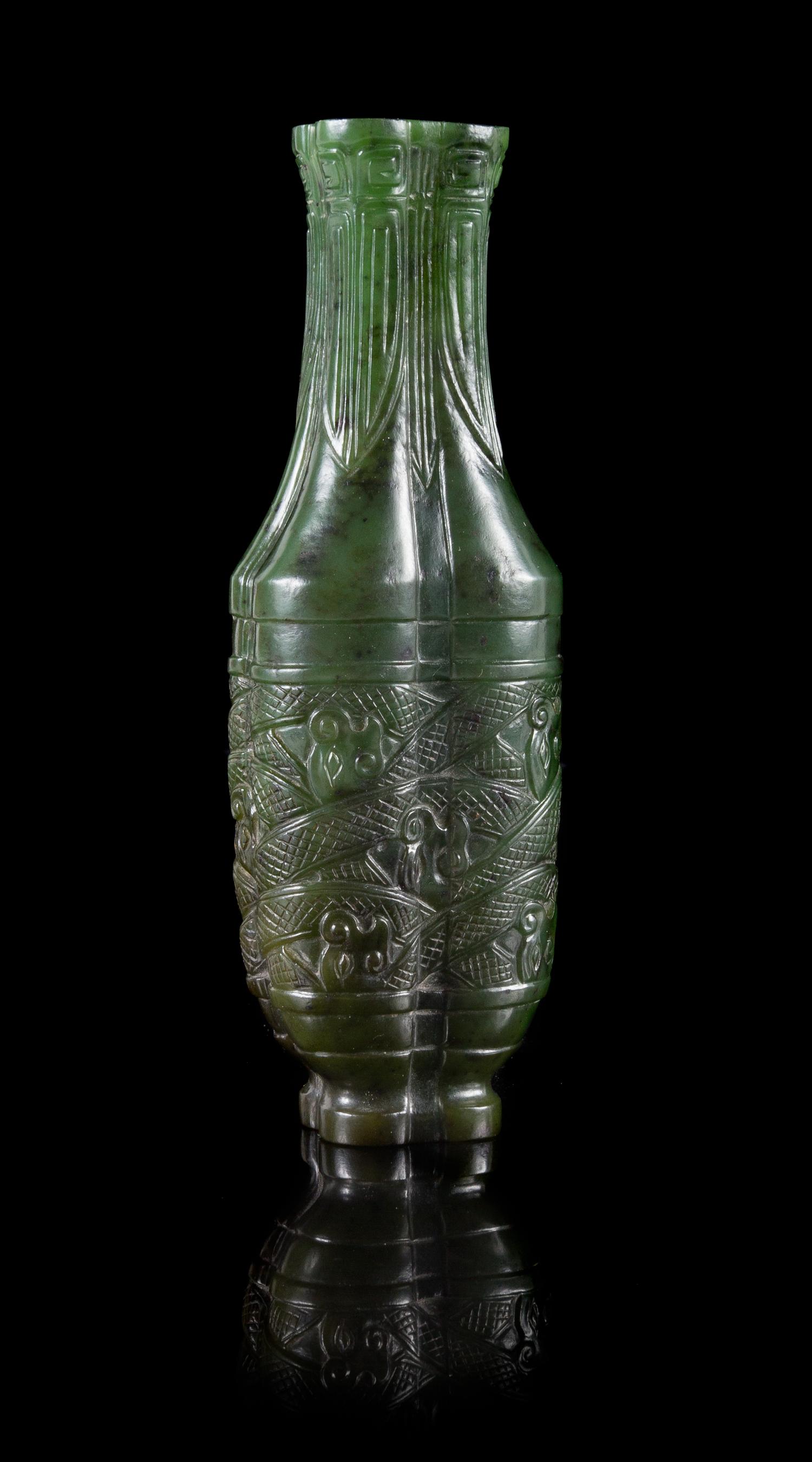 A Spinach Jade Vase Height 5 1/4 inches.