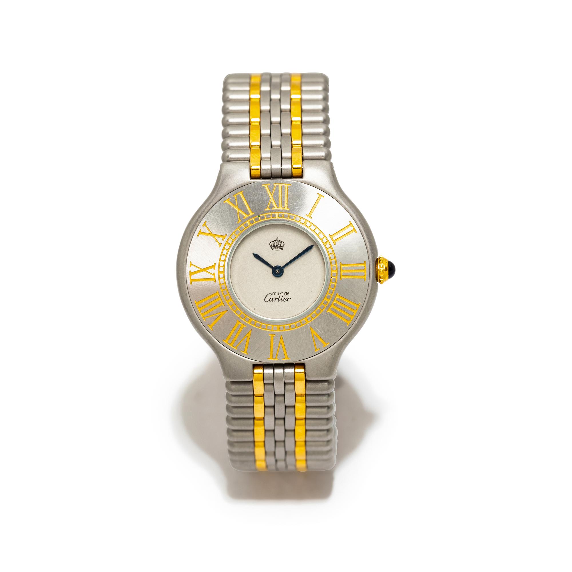 CARTIER, STAINLESS STEEL AND YELLOW GOLD 'MUST DE CARTIER 21' WATCH