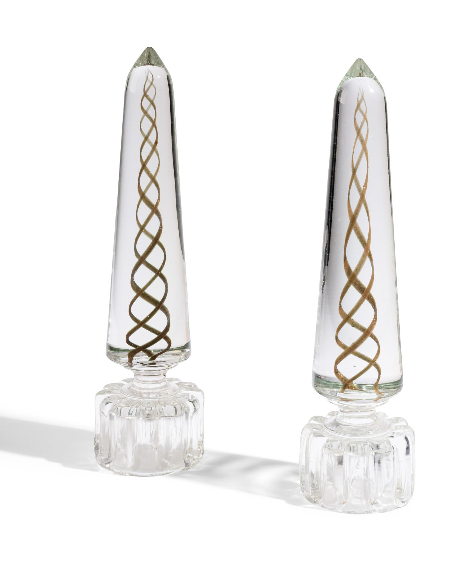 A Pair of Italian Glass Obelisks