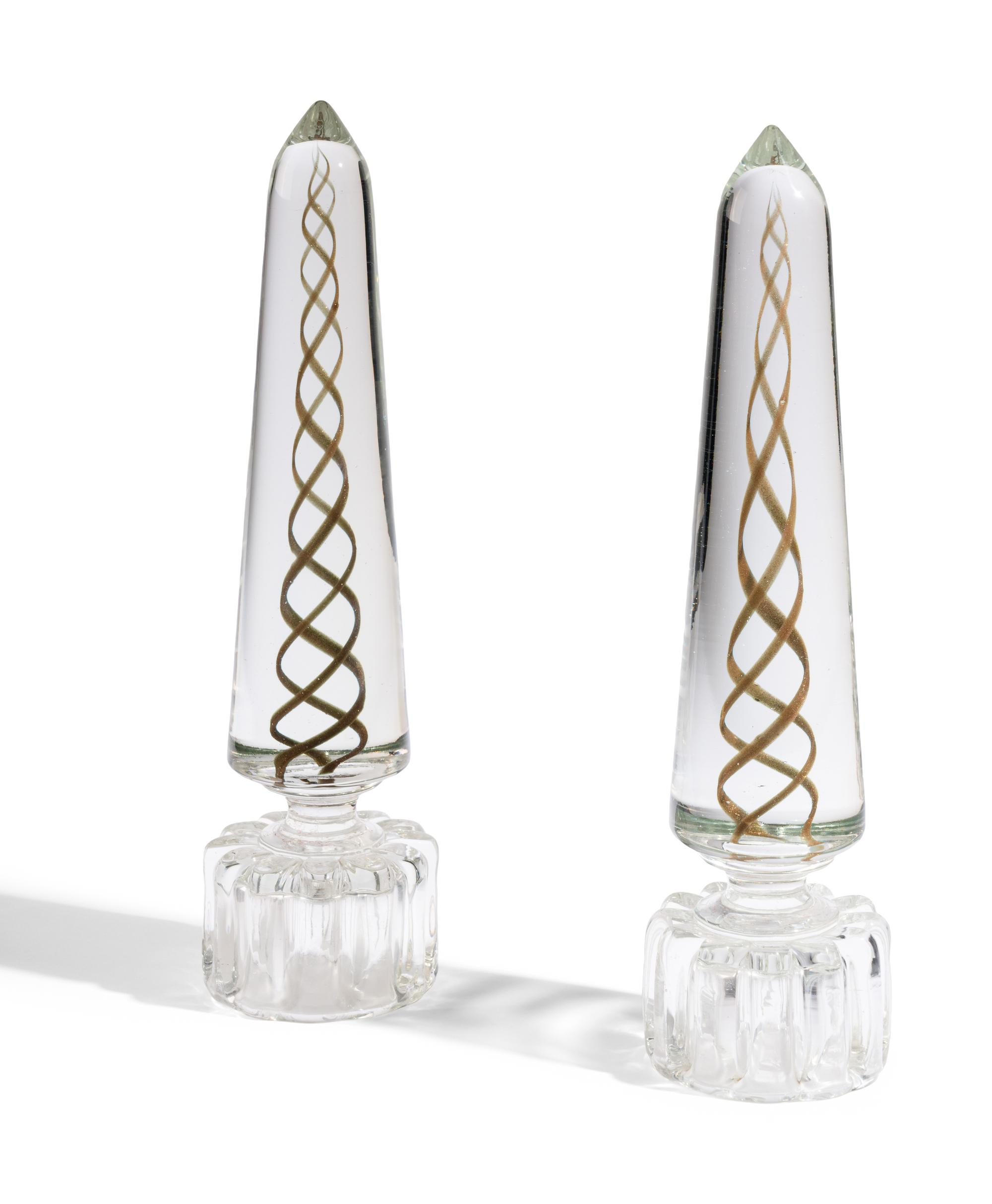 A Pair of Italian Glass Obelisks