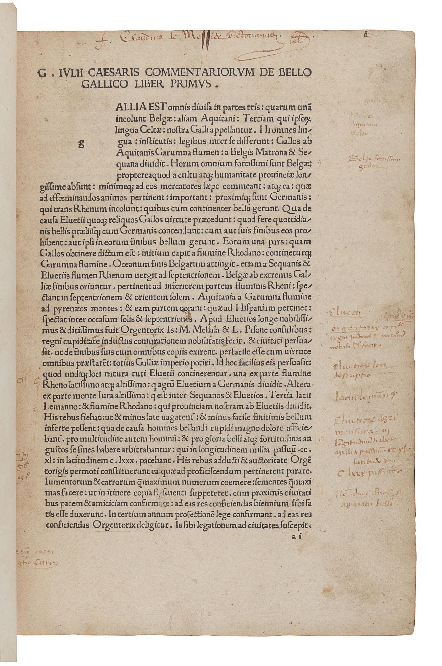 CAESAR, Caius Julius (100-44 B.C.). [The Commentaries]. Commentarii. Milan: Philippus Lavagna, 1478.