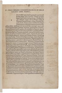 CAESAR, Caius Julius (100-44 B.C.). [The Commentaries]. Commentarii. Milan: Philippus Lavagna, 1478.