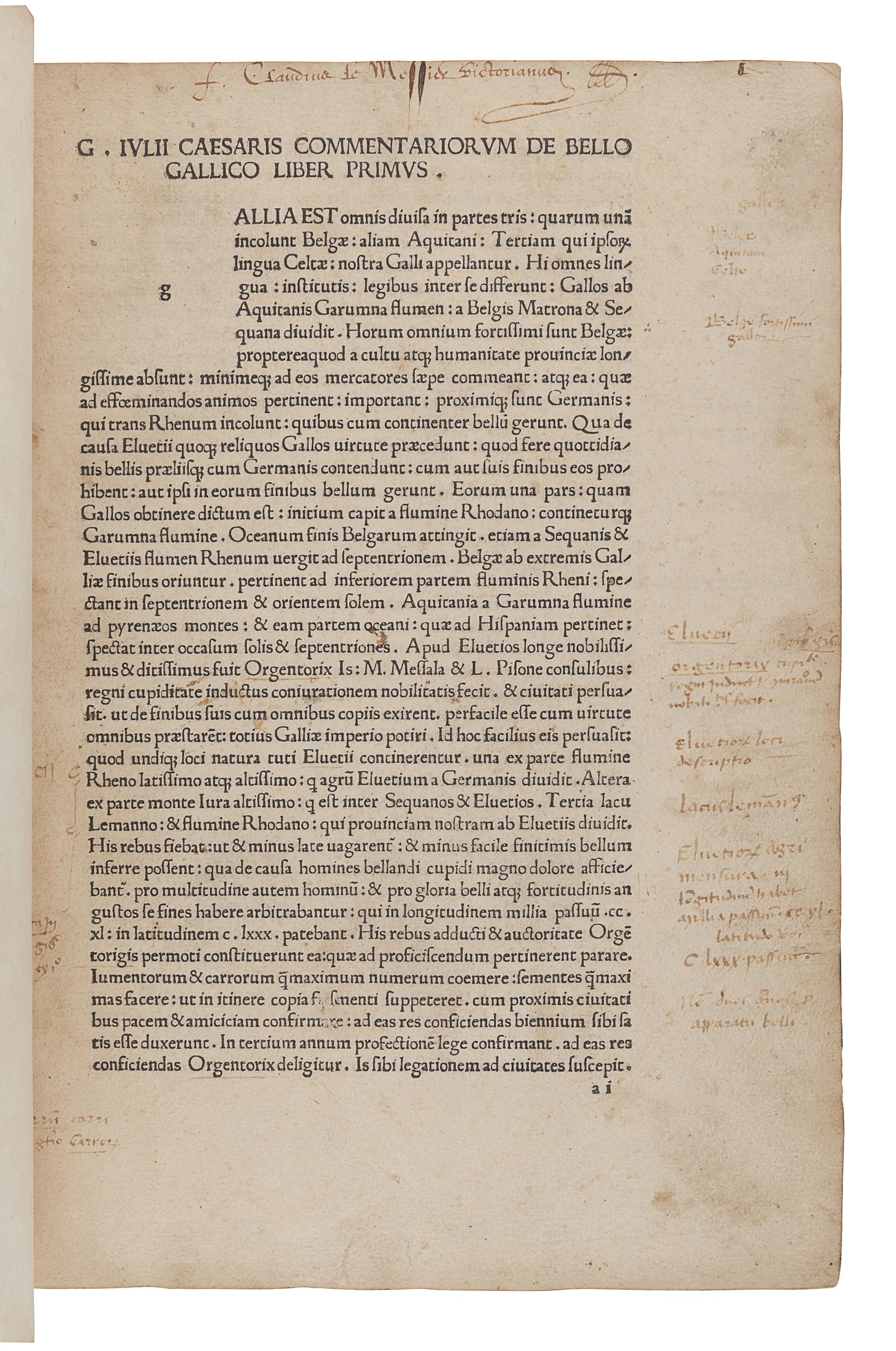 CAESAR, Caius Julius (100-44 B.C.). [The Commentaries]. Commentarii. Milan: Philippus Lavagna, 1478.