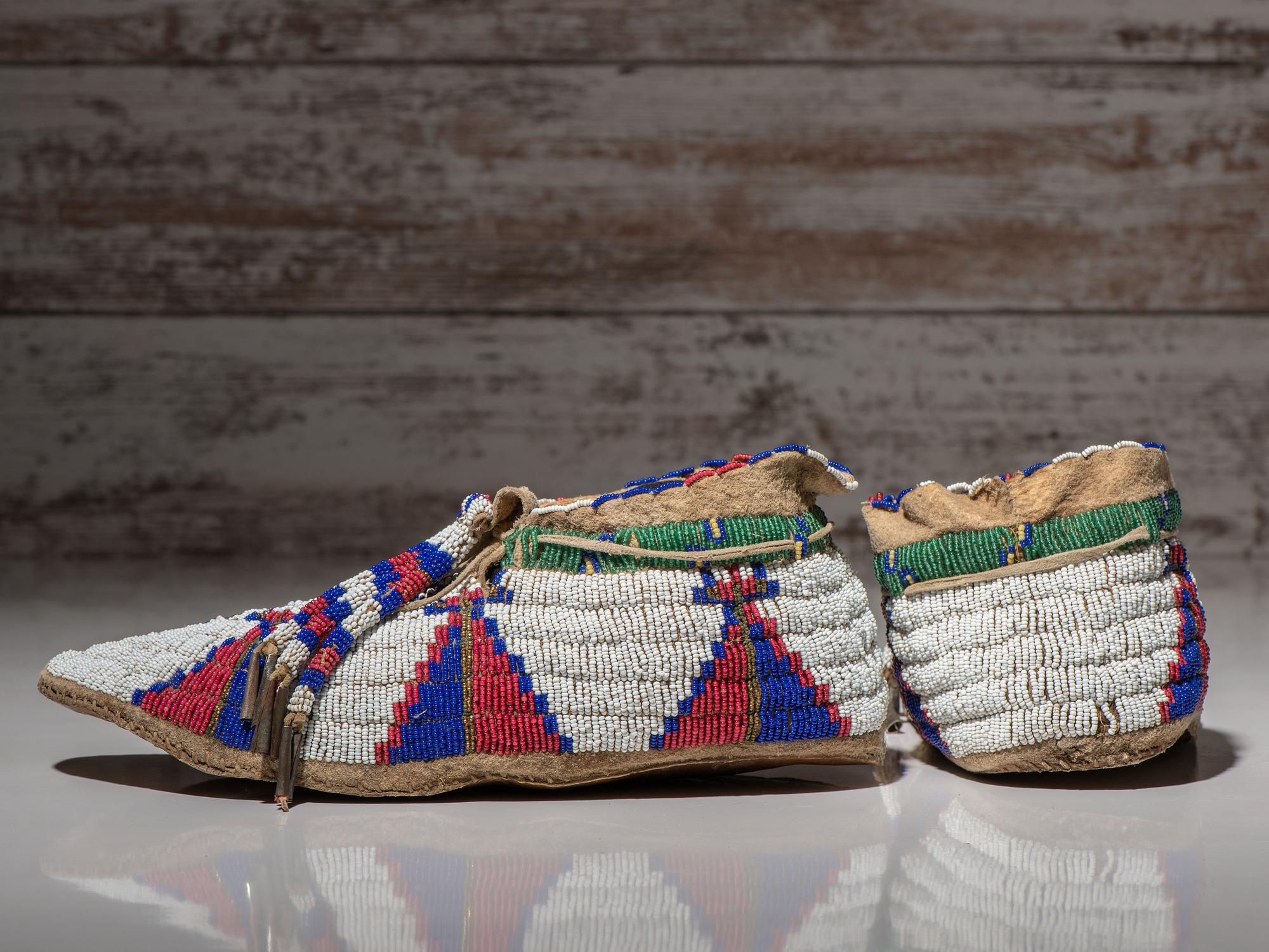 Arapaho Beaded Buffalo Hide Moccasins
