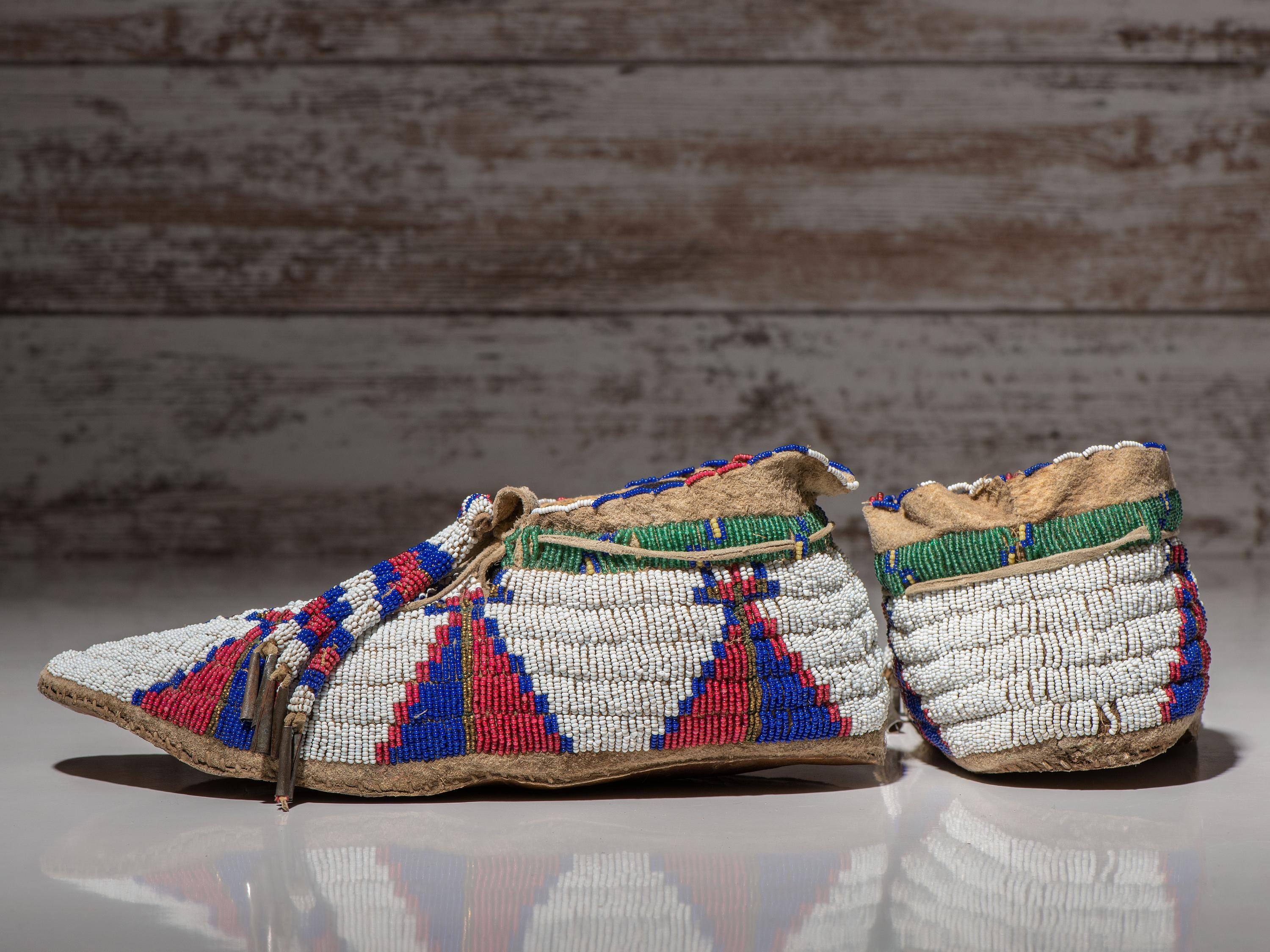 Arapaho Beaded Buffalo Hide Moccasins