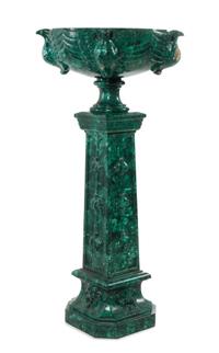 A Continental Malachite Veneered Basin on Stand Height overall 55 inches. — 19TH/20TH CENTURY