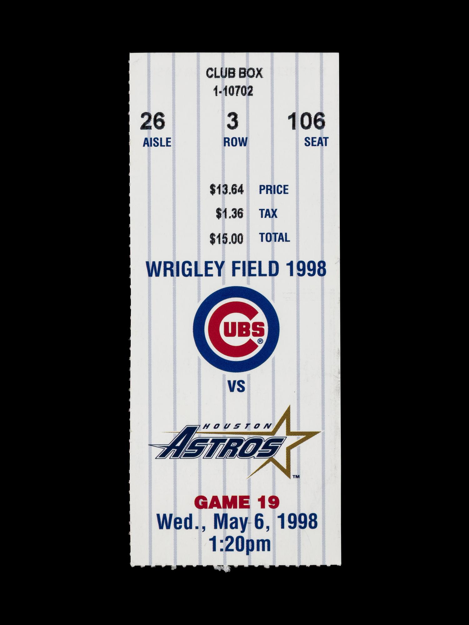 A 1998 Chicago Cubs vs. Houston Astros Kerry Wood 20 Strikeout Game Ticket Stub