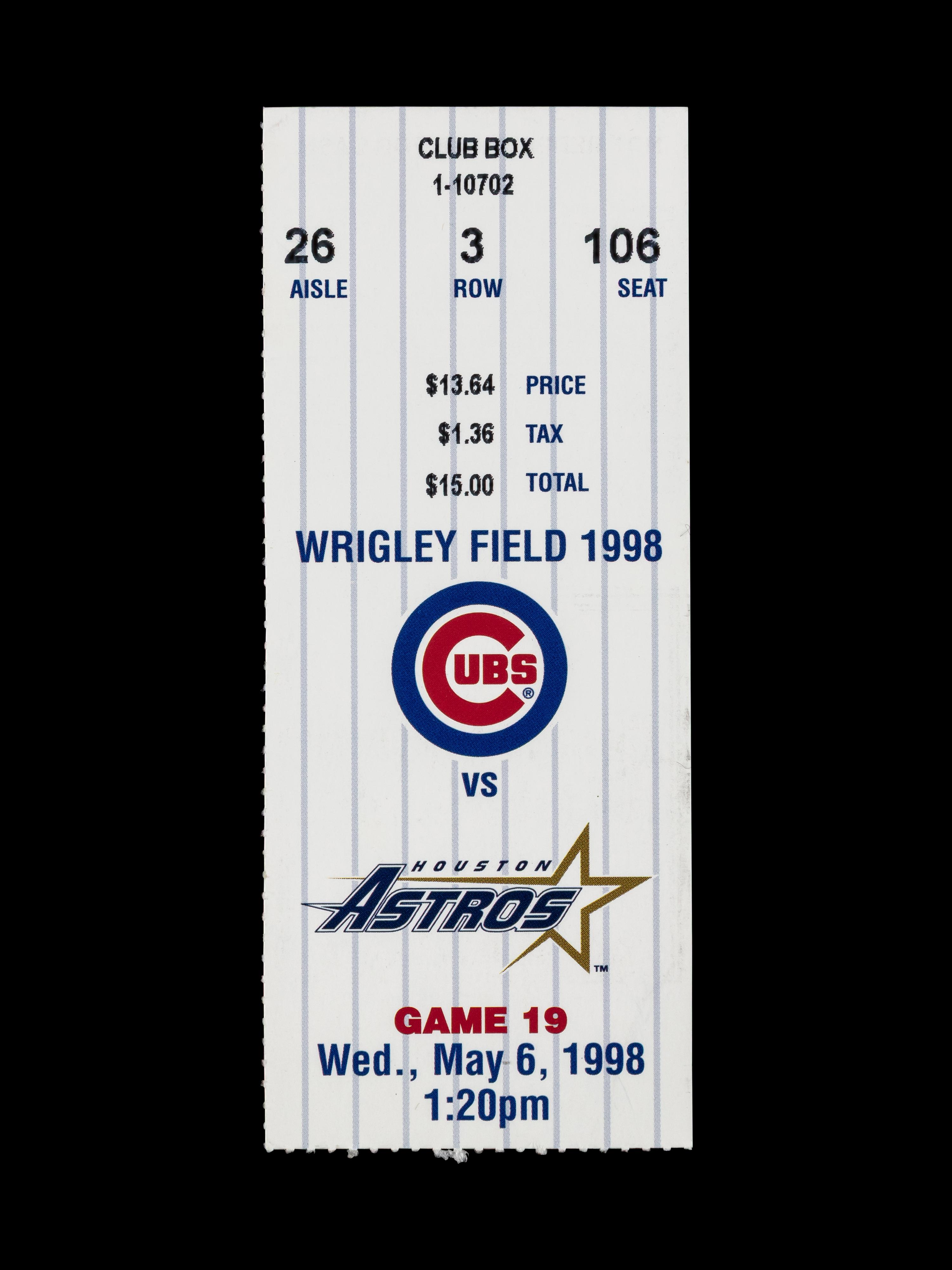 A 1998 Chicago Cubs vs. Houston Astros Kerry Wood 20 Strikeout Game Ticket Stub