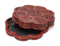 A Chinese Carved Red Lacquer Floriform Box