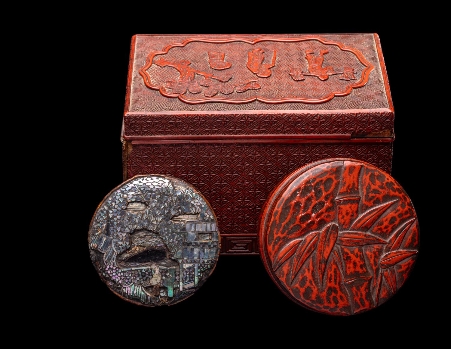 Three Japanese Lacquer Covered Boxes