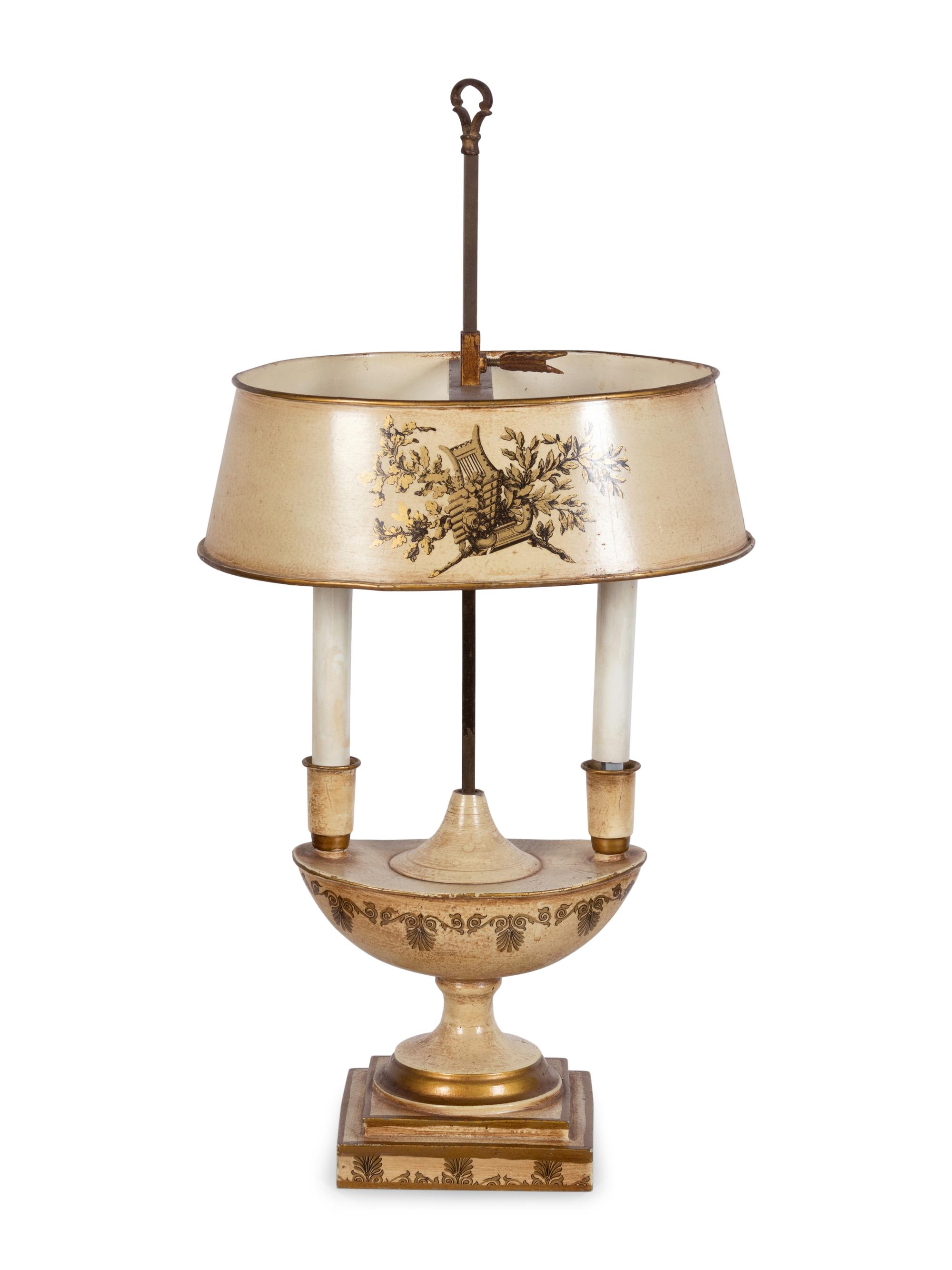A Painted Tole Two-Light Lamp