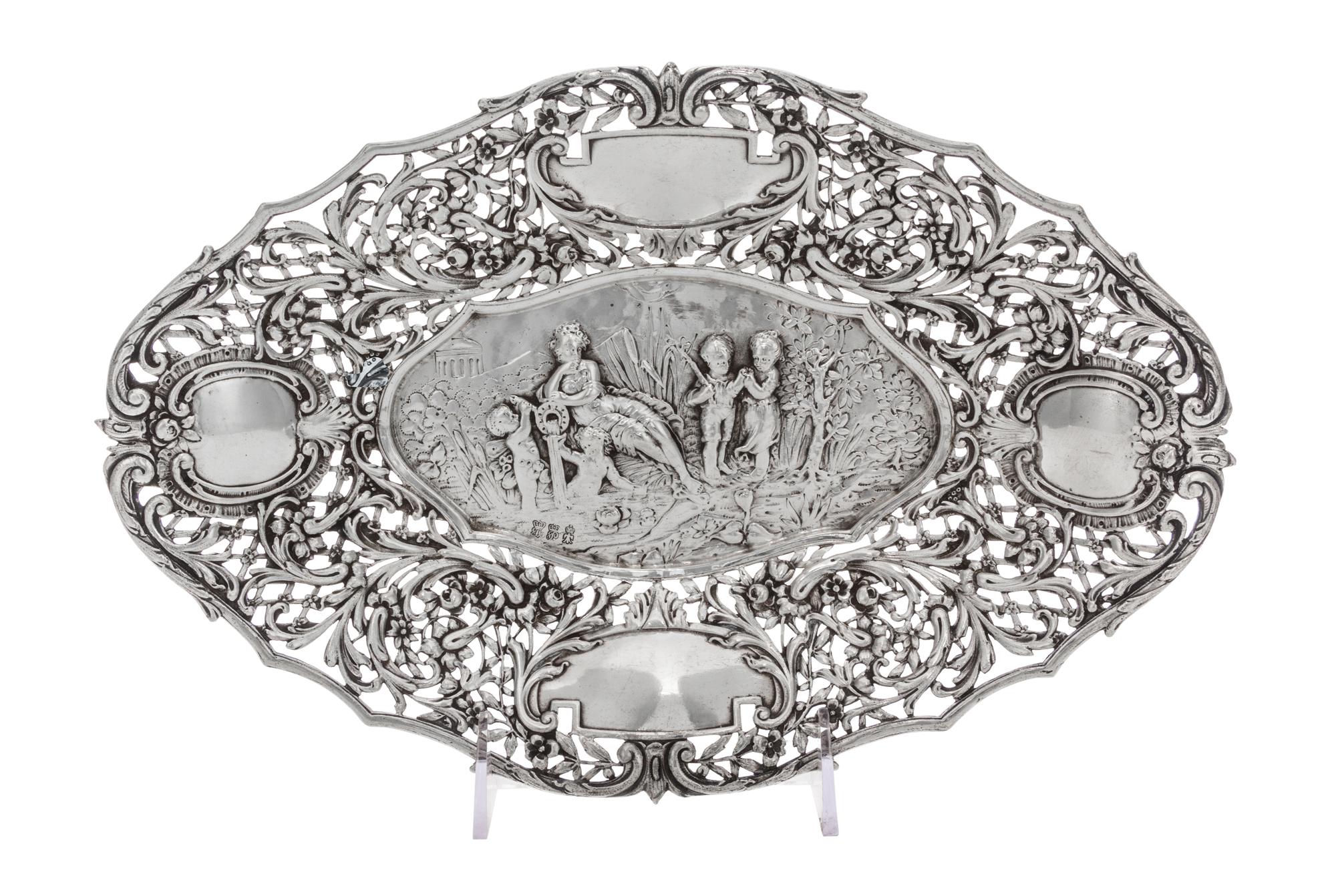 A German Hanau Silver Bowl, Georg Roth & Co., Circa 1900, of oval form with figural and pierced foliate decoration.