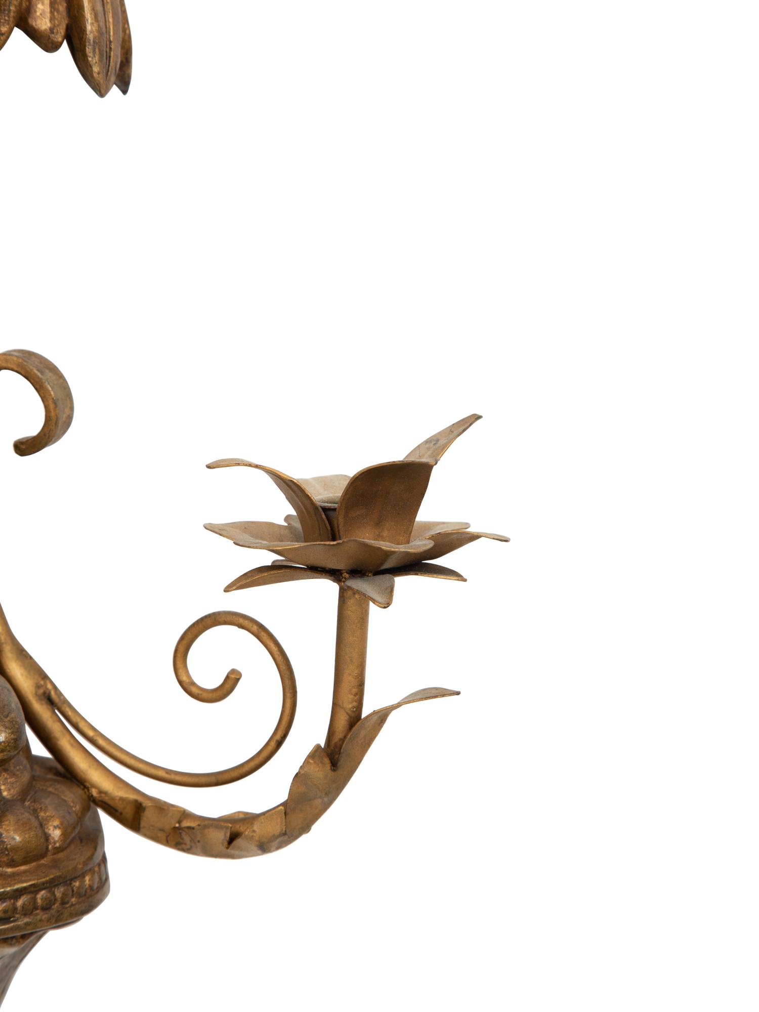 A Pair of Giltwood and Gilt Metal Two Light Wall Sconces