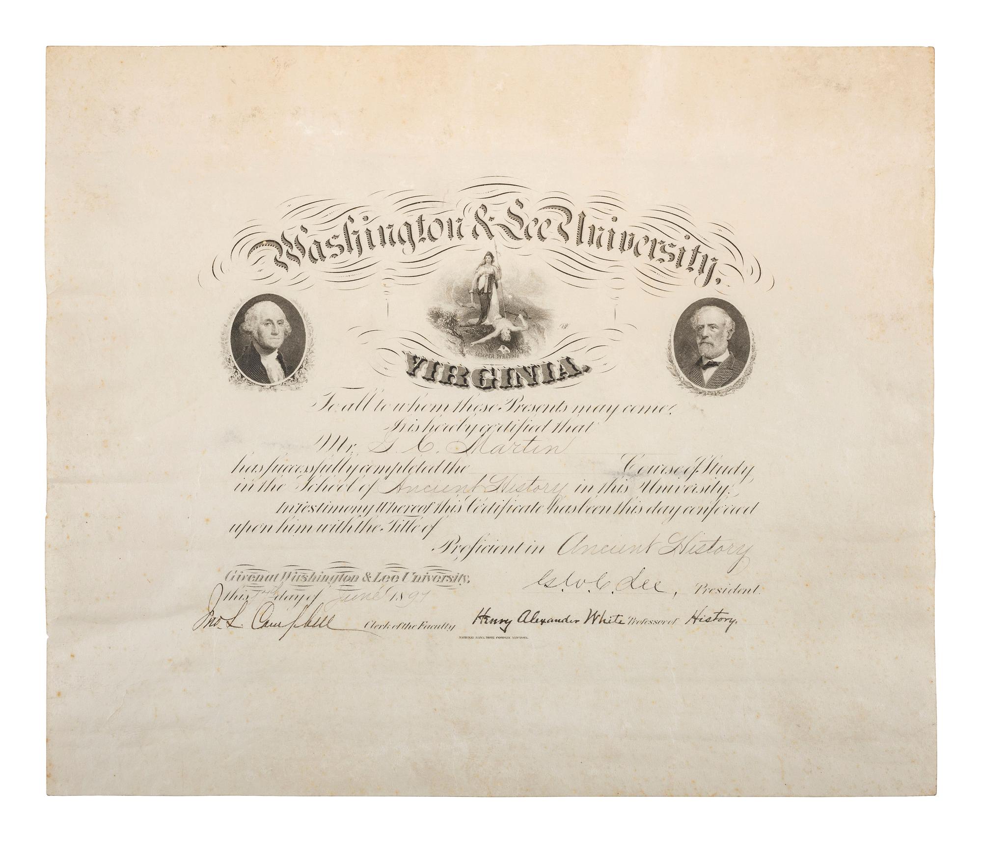 [CIVIL WAR]. LEE, George Washington Custis (1832-1913). Washington & Lee University DS.
