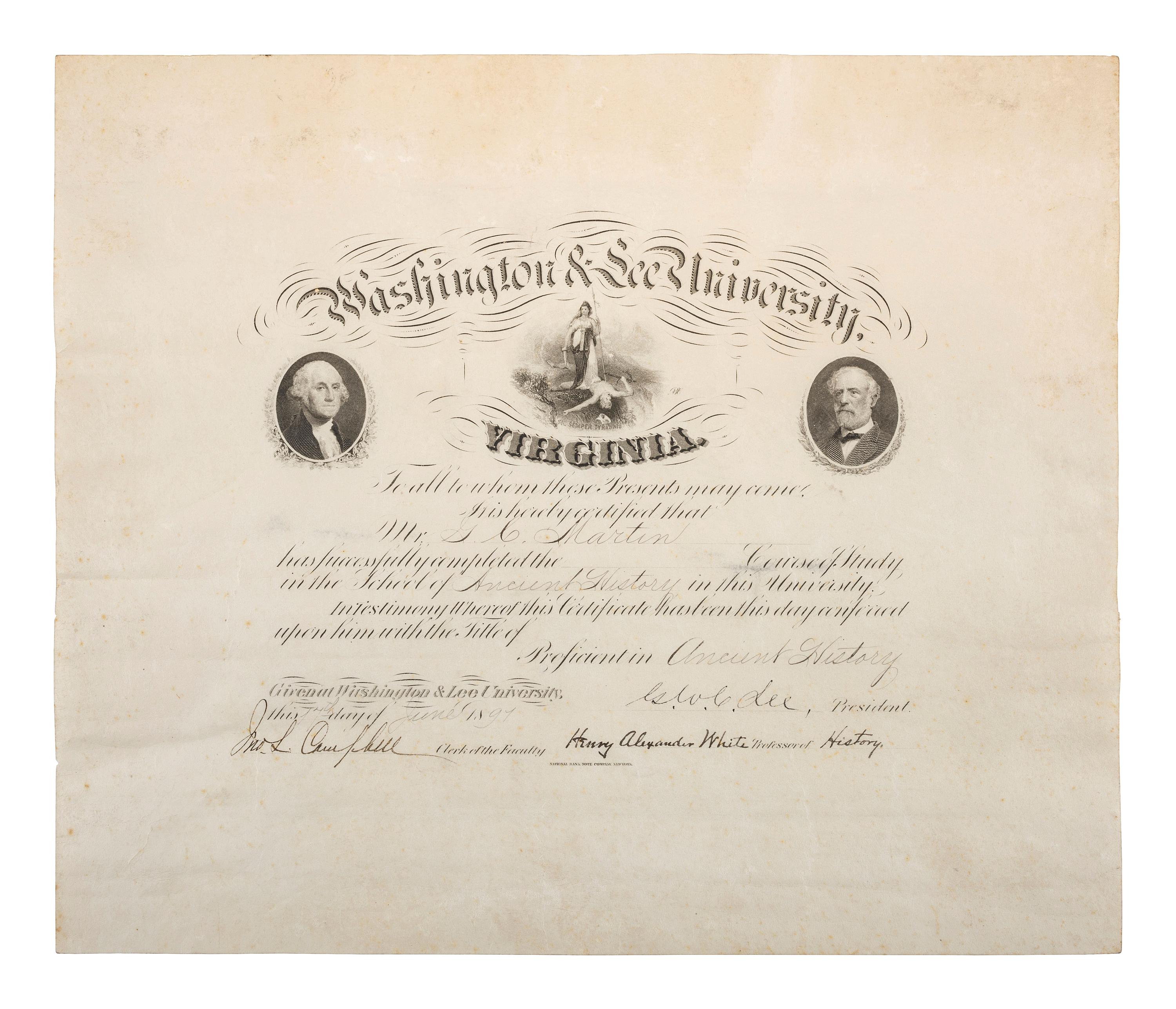 [CIVIL WAR]. LEE, George Washington Custis (1832-1913). Washington & Lee University DS.