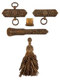 [CIVIL WAR - EQUIPMENT]. Civil War scabbard mounts and golden wire sword knot tassle.