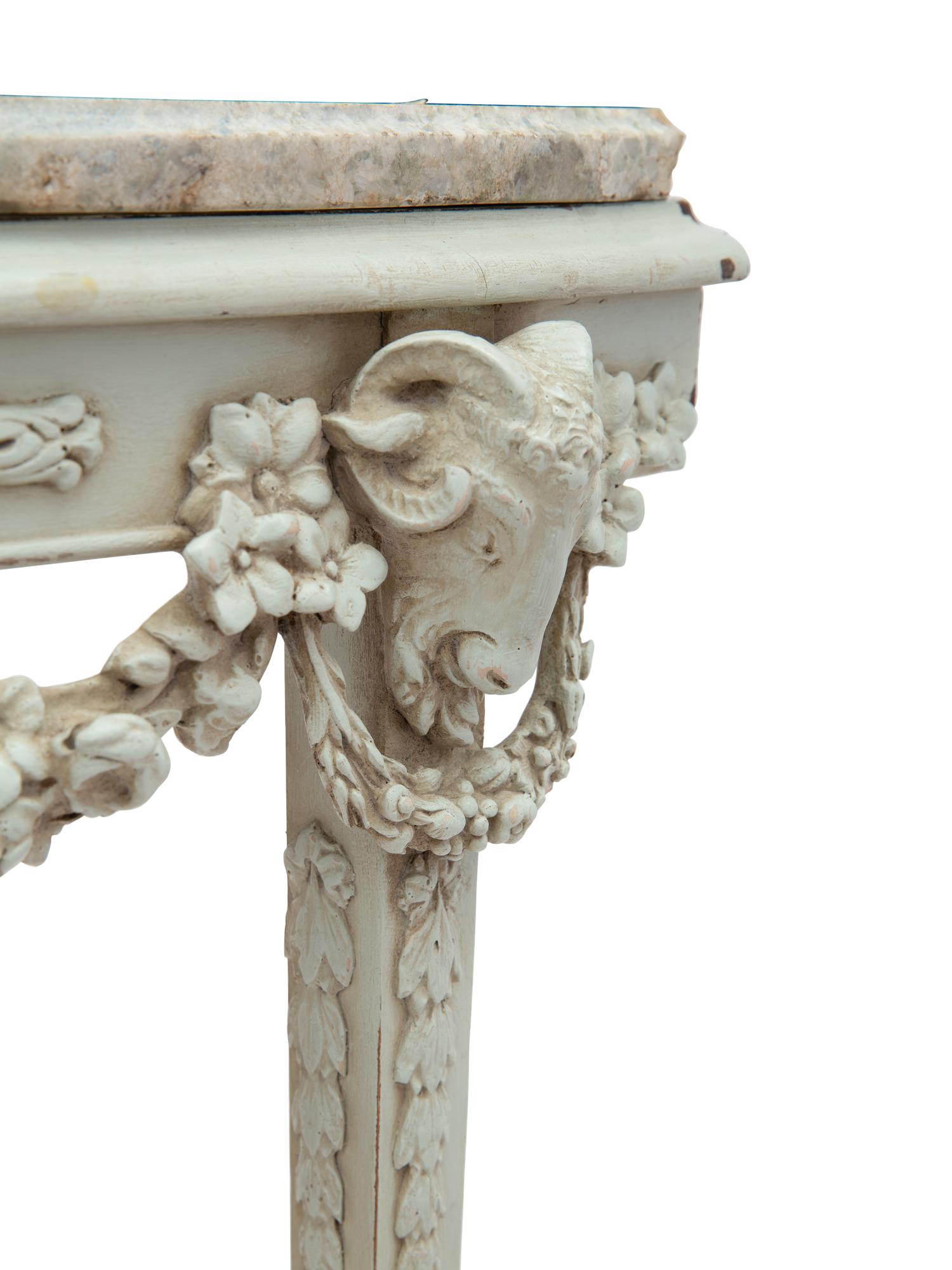 A Louis XVI Style Grey-Painted Marble-Top Console Table