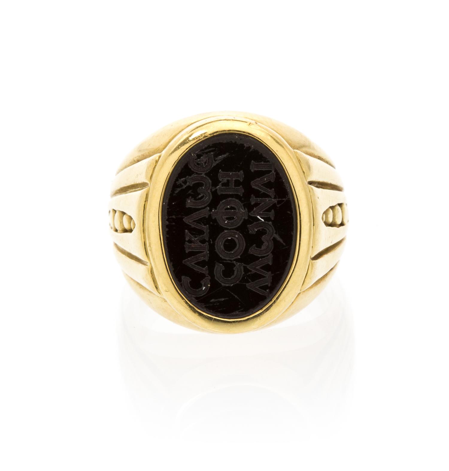 An 18 Karat Yellow Gold and Nephrite Intaglio Ring, Kieselstein-Cord, 11.75 dwts.
