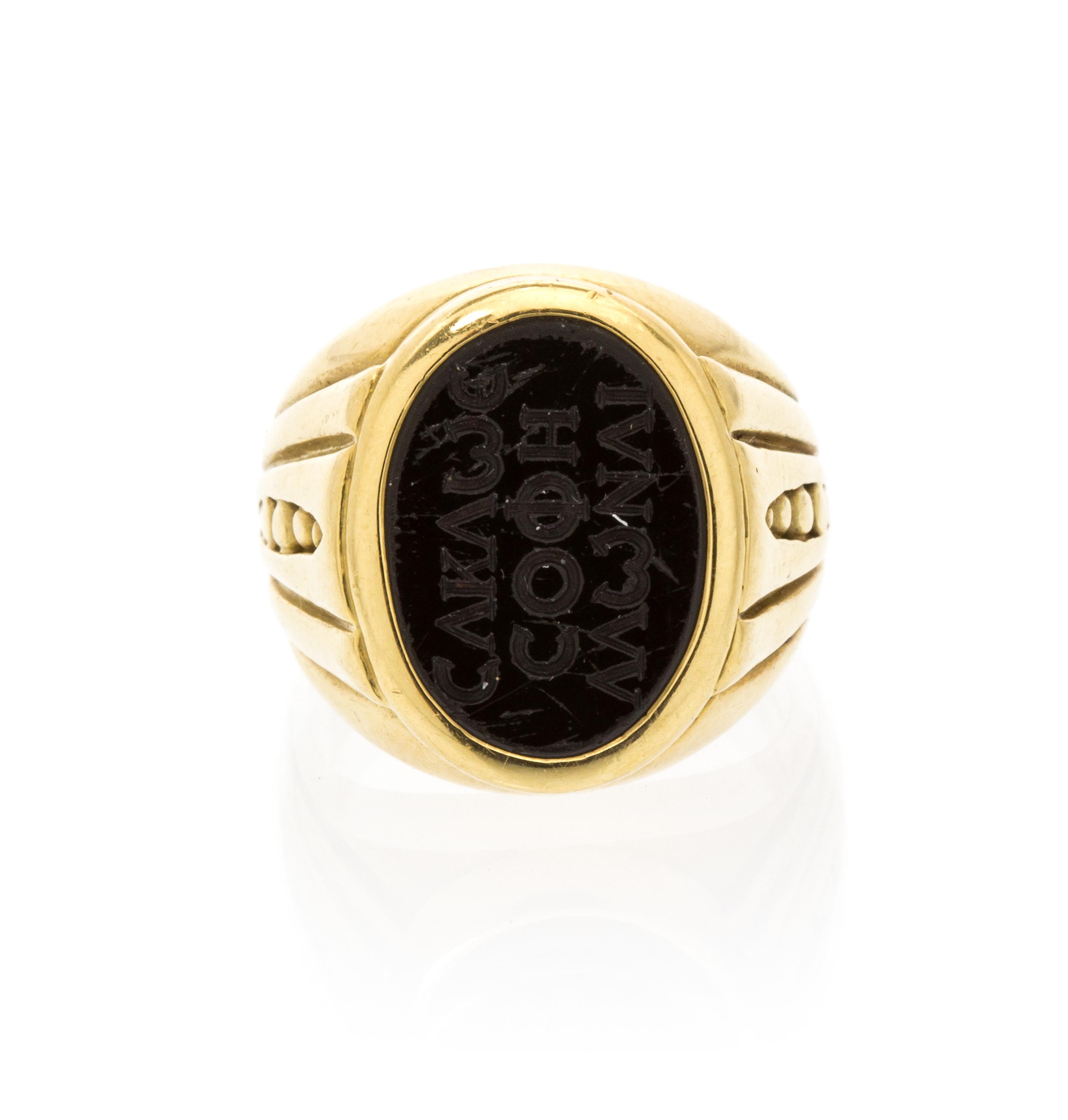 An 18 Karat Yellow Gold and Nephrite Intaglio Ring, Kieselstein-Cord, 11.75 dwts.
