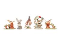 Five Porcelain Figural Groups of Birds