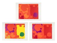 Six in Vermillion with Green in Yellow; Six in Vermillion with Violet in Red; and Six in Vermillion with Red in Red (a group of three prints), 1970