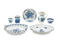 Seven Worcester Blue and White Porcelain Articles