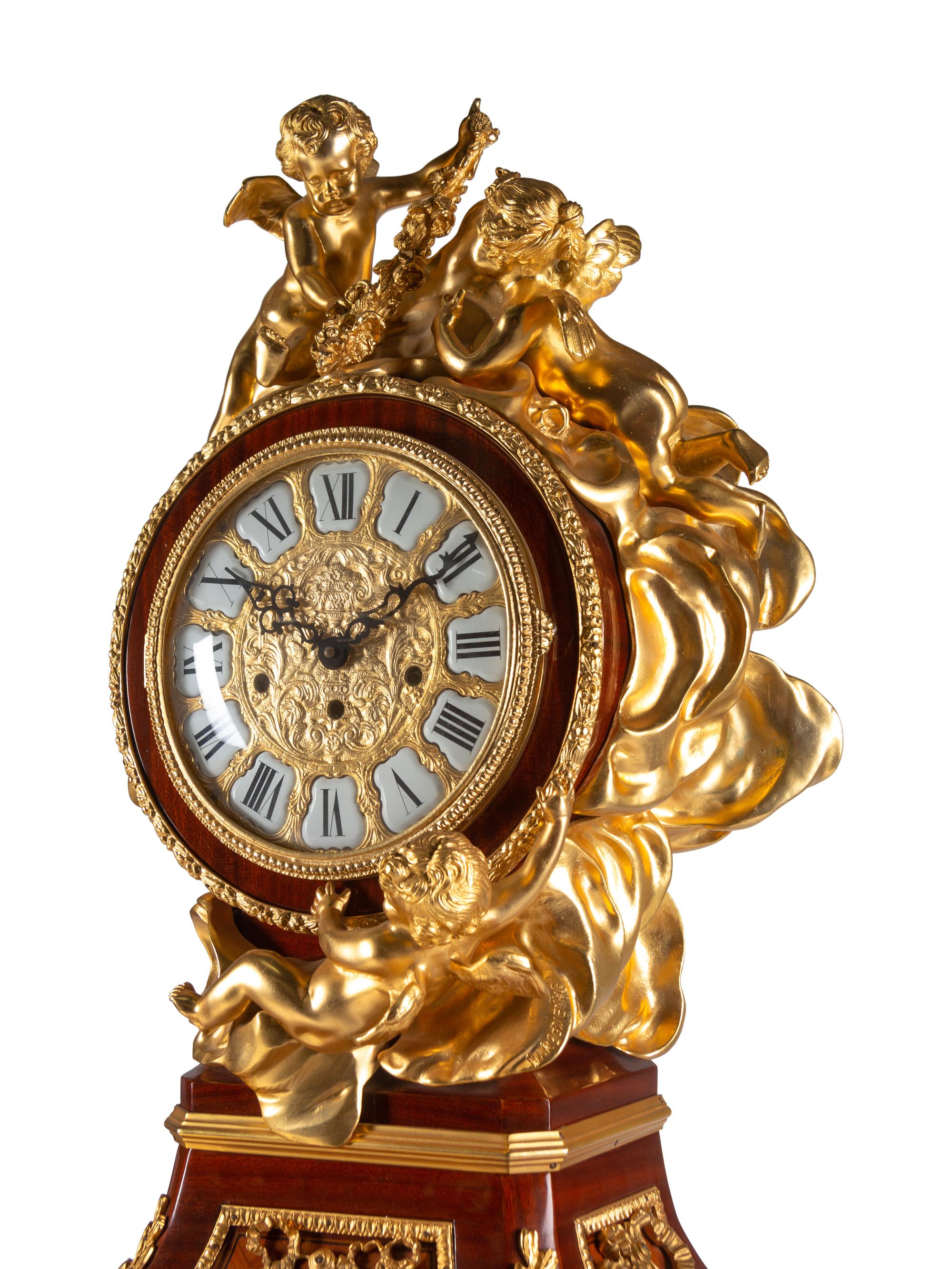 A Louis XV Style Gilt Bronze-Mounted Parquetry Tall Case Clock